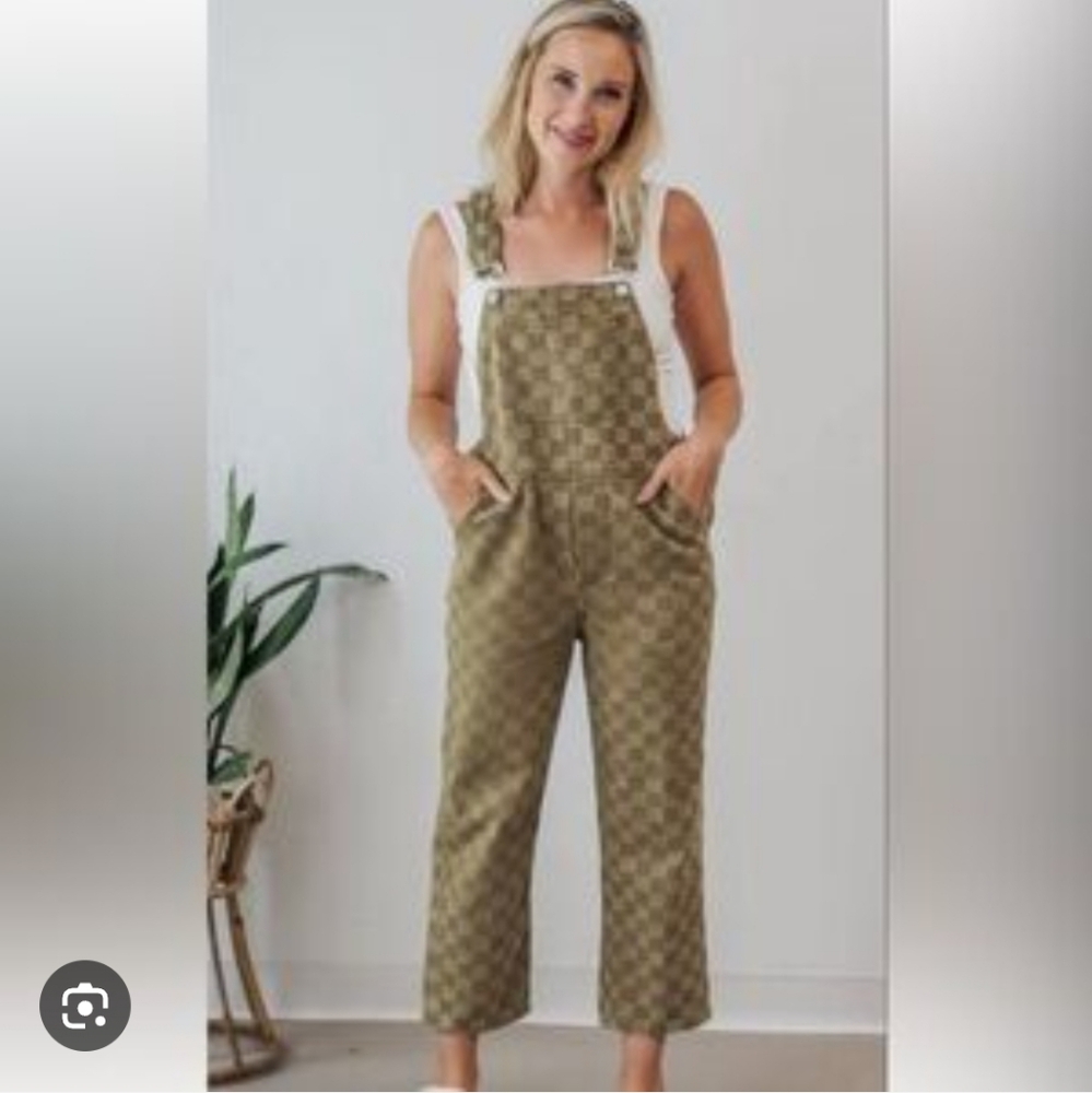 Storia Olive Checkered Jumpsuit